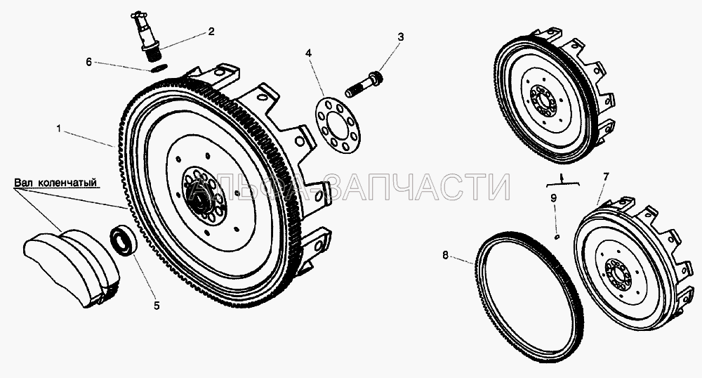 Установка маховика и фиксатора. Маховик  